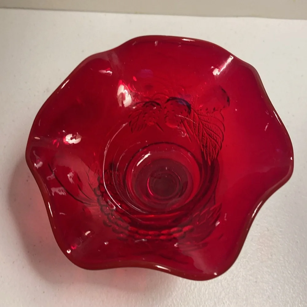Ruby Red Ruffled Compote with Fruit Design - Picture 5 of 10
